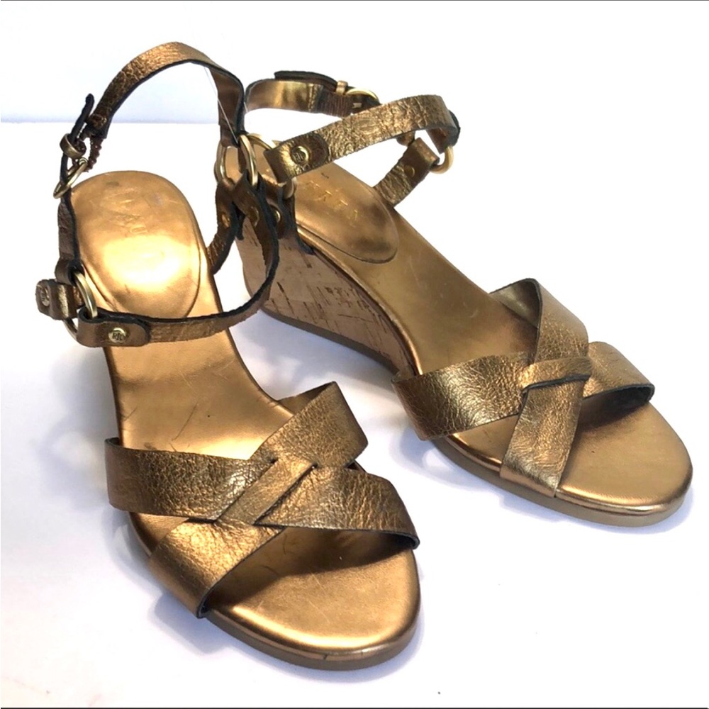 Lauren Ralph Lauren Bronze Ankle Strap Leather Upper Wedge Sandals size 7M